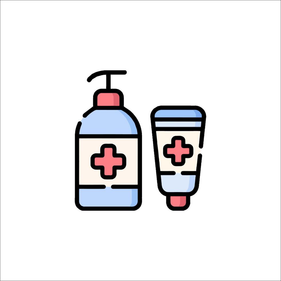 A bottle of hand sanitizer and a tube of hand cream vector