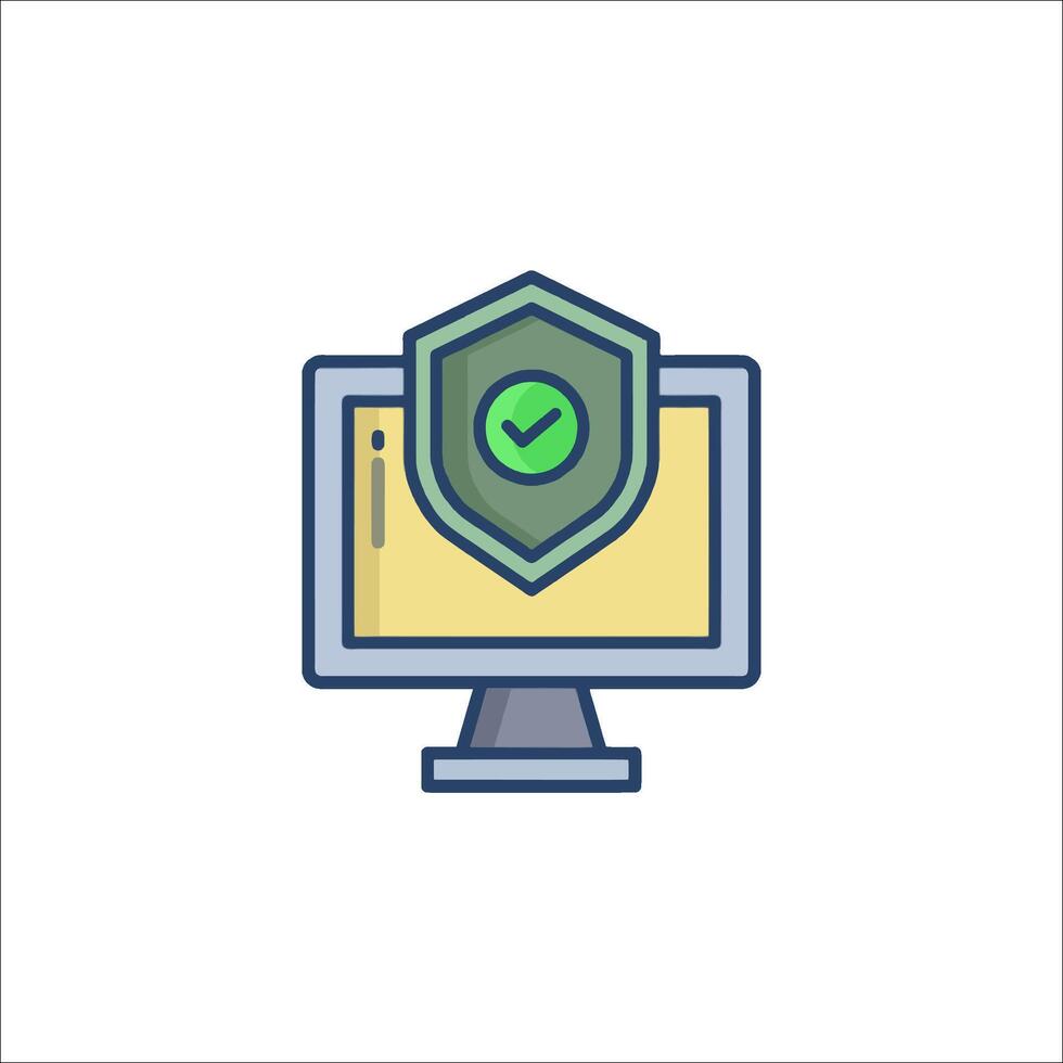 un computadora monitor con un proteger icono vector