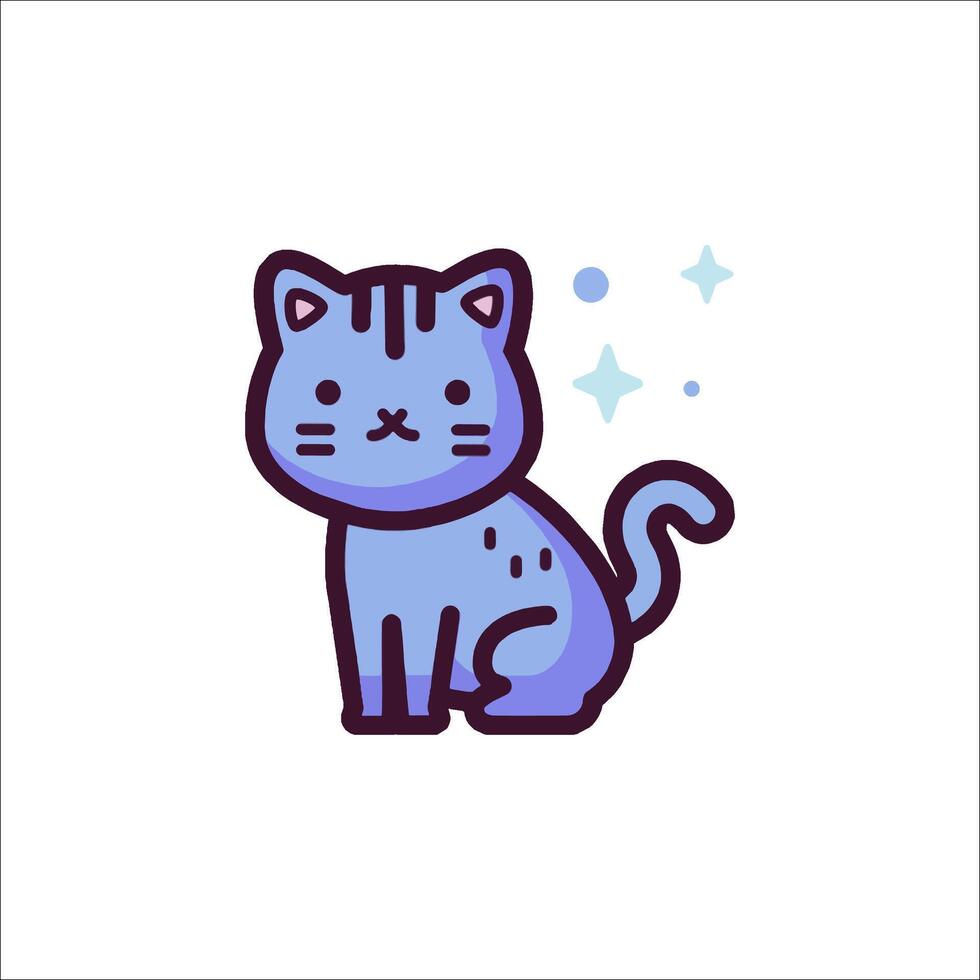 A cute blue cat icon with stars vector