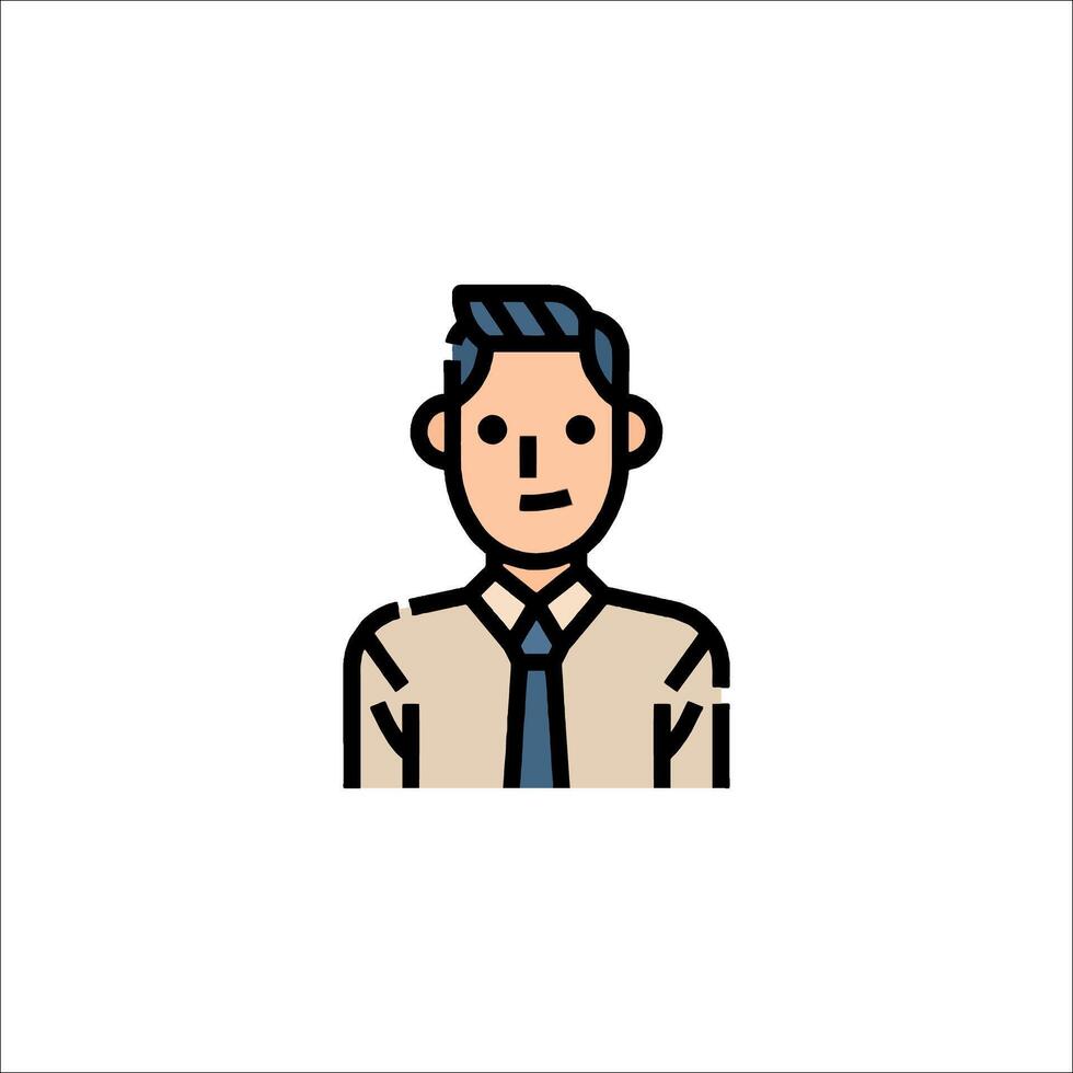 A man in a tie and shirt is shown in a flat line icon vector