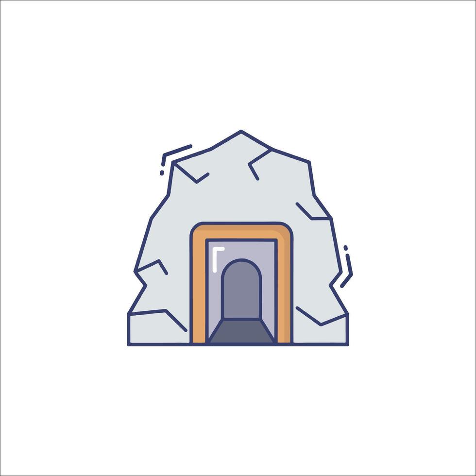 A cave with a door and a rock wall vector