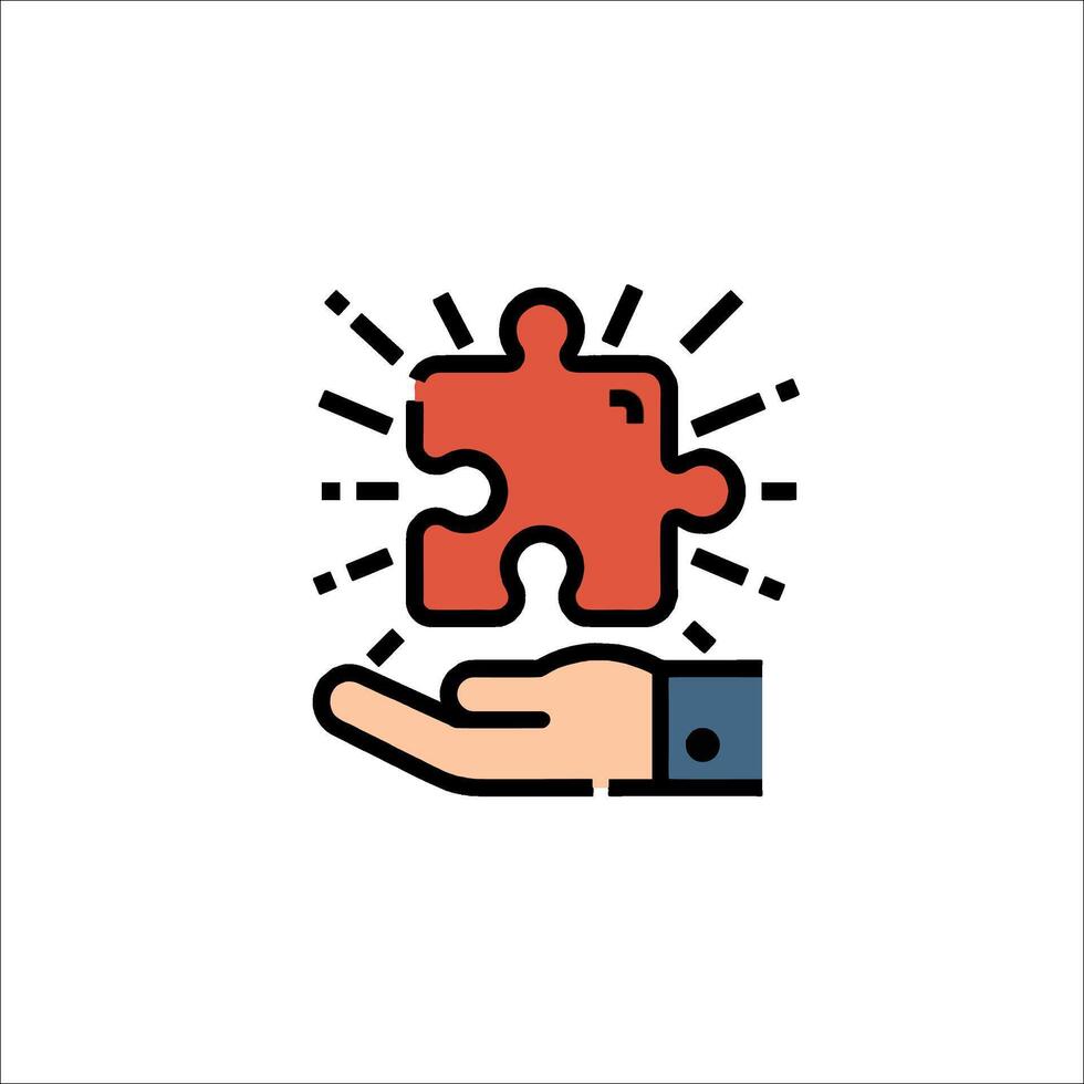 A hand holding a puzzle piece icon vector