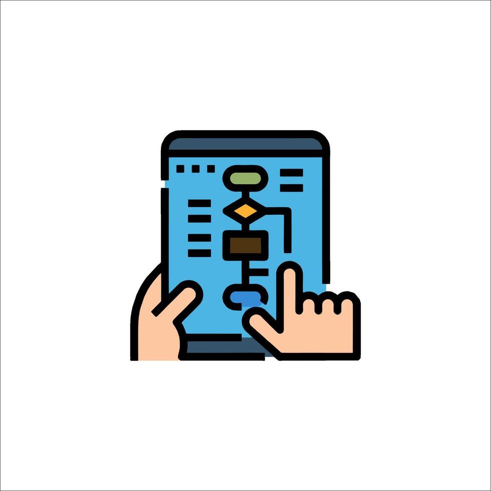 A person holding a tablet with a diagram on it vector