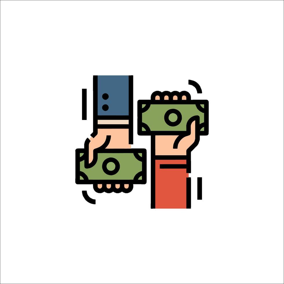 Two hands holding money in a line icon vector