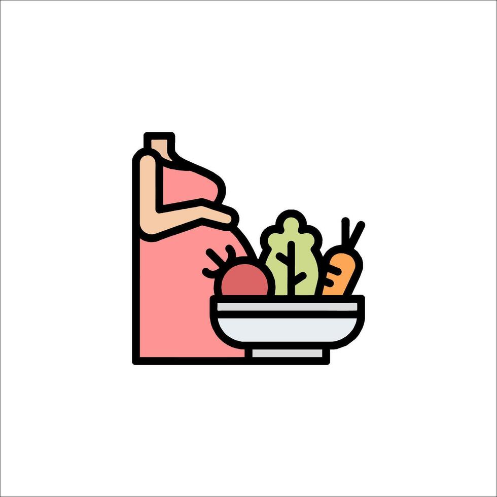 Pregnant woman with vegetables and fruit icon vector