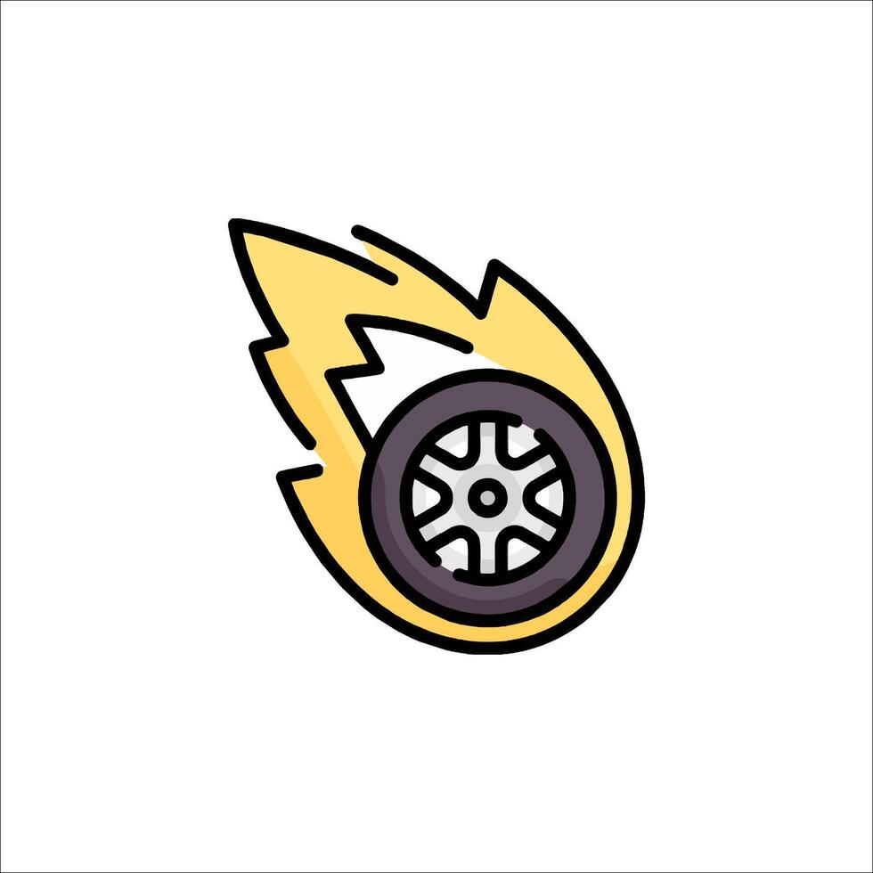 A yellow and black wheel with a flame on it vector