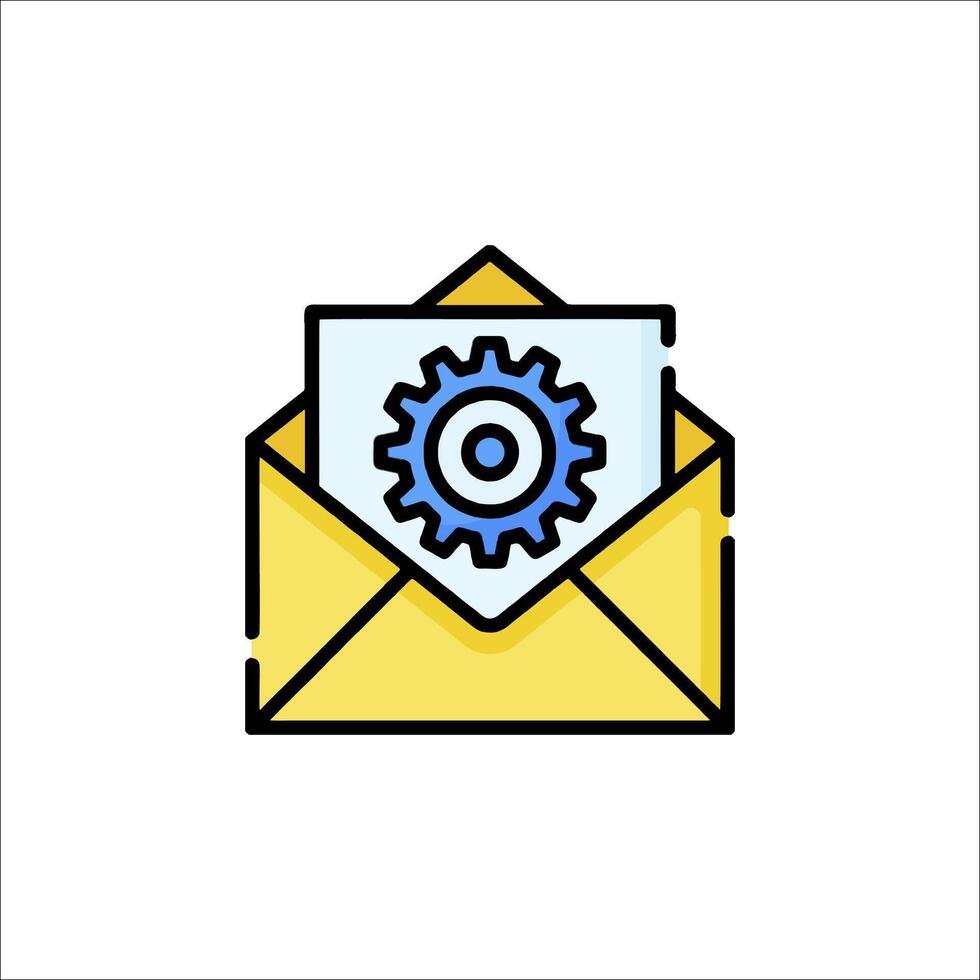 An email with a gear wheel inside vector