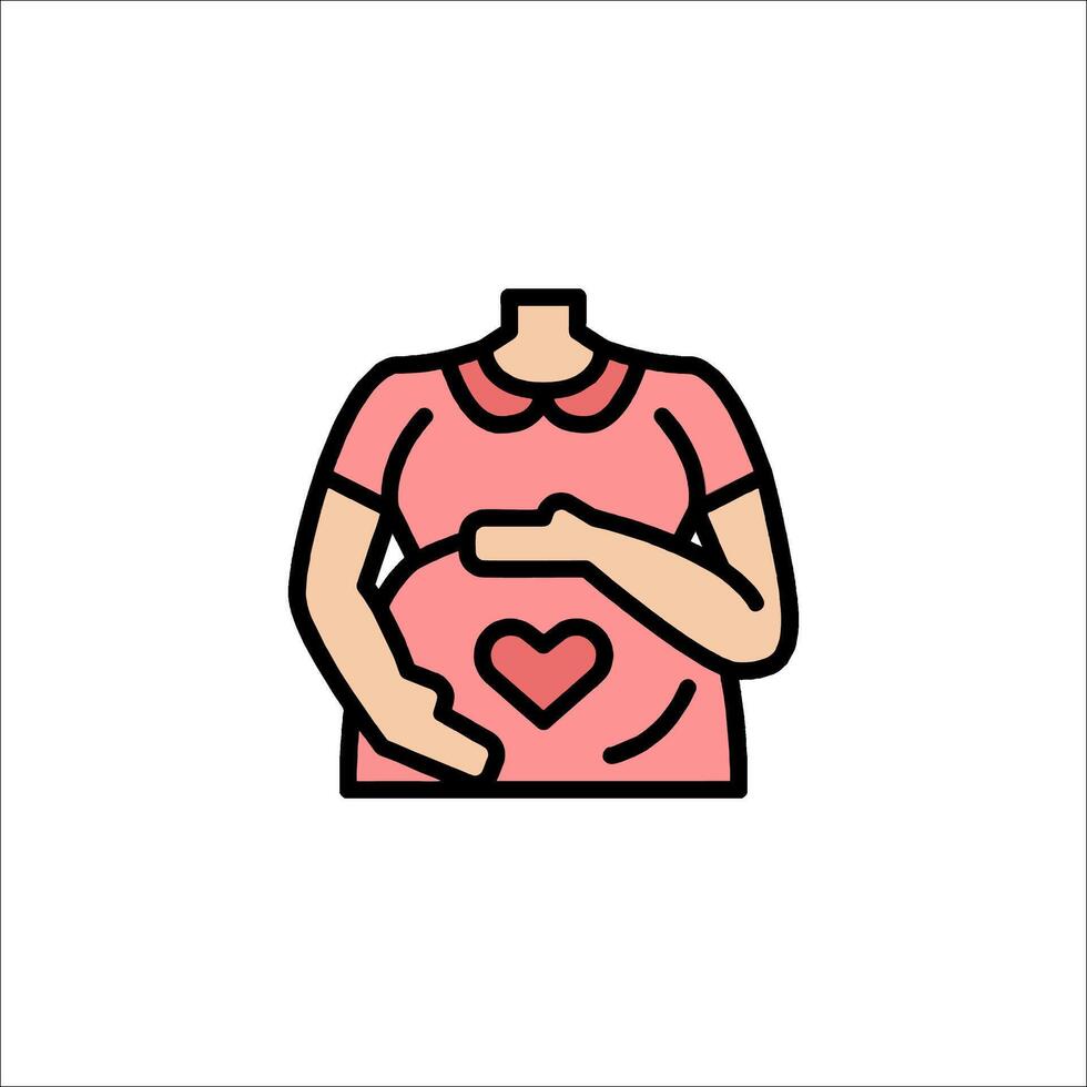 Pregnant woman with heart icon in line style vector