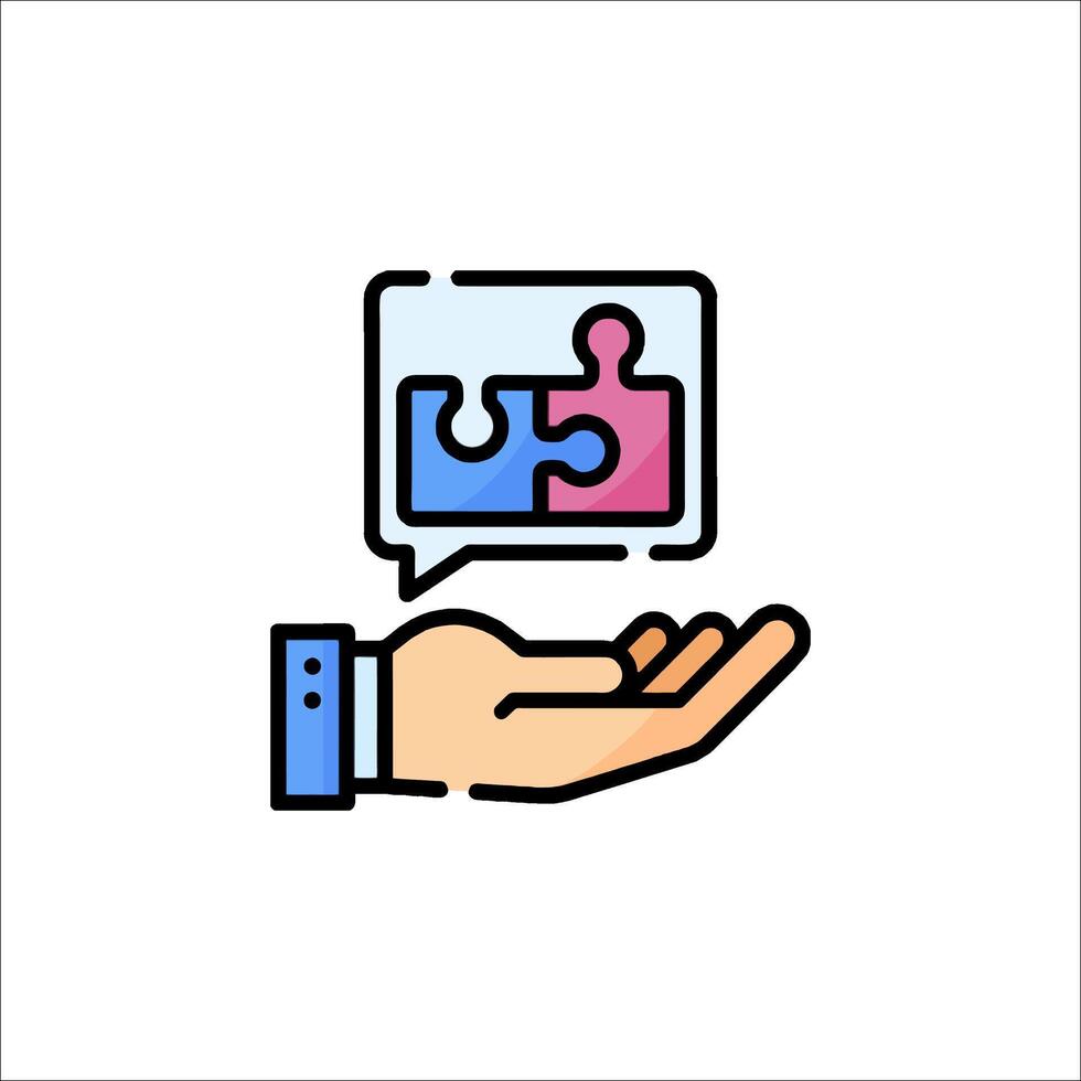 A hand holding a puzzle piece icon vector