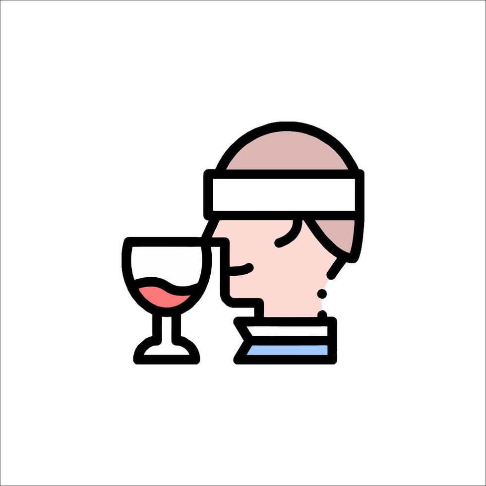 A man with a blindfold on his head drinking wine vector