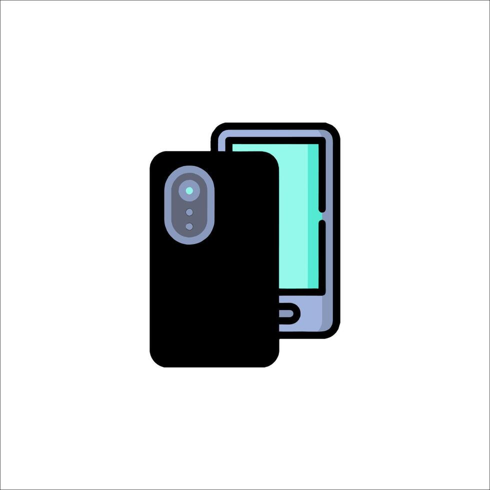 A black smartphone with a blue screen on it vector