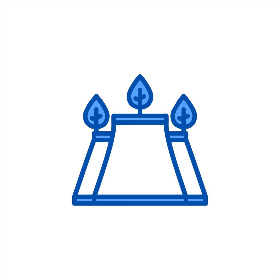A blue line icon of a temple vector