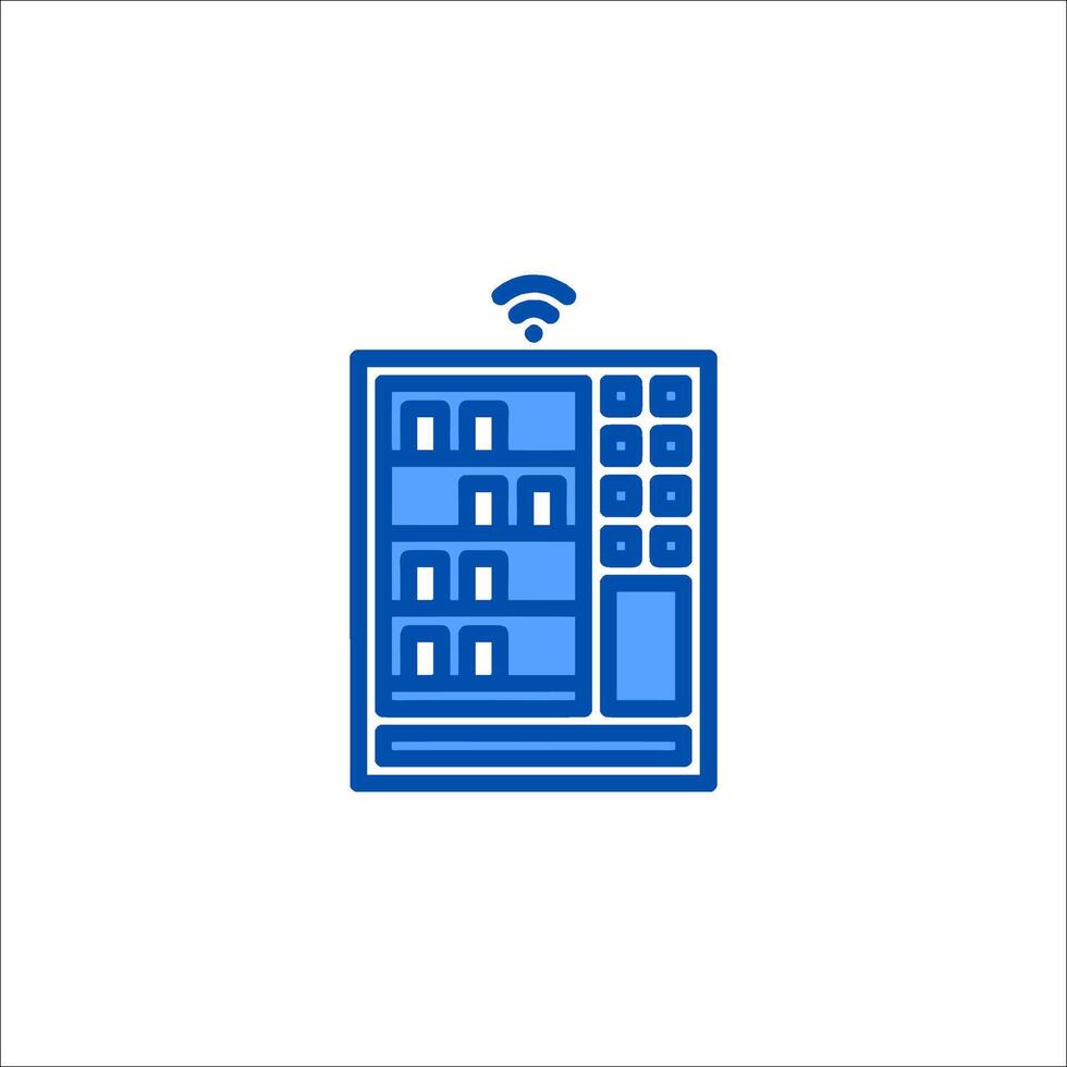 A blue icon of a vending machine vector