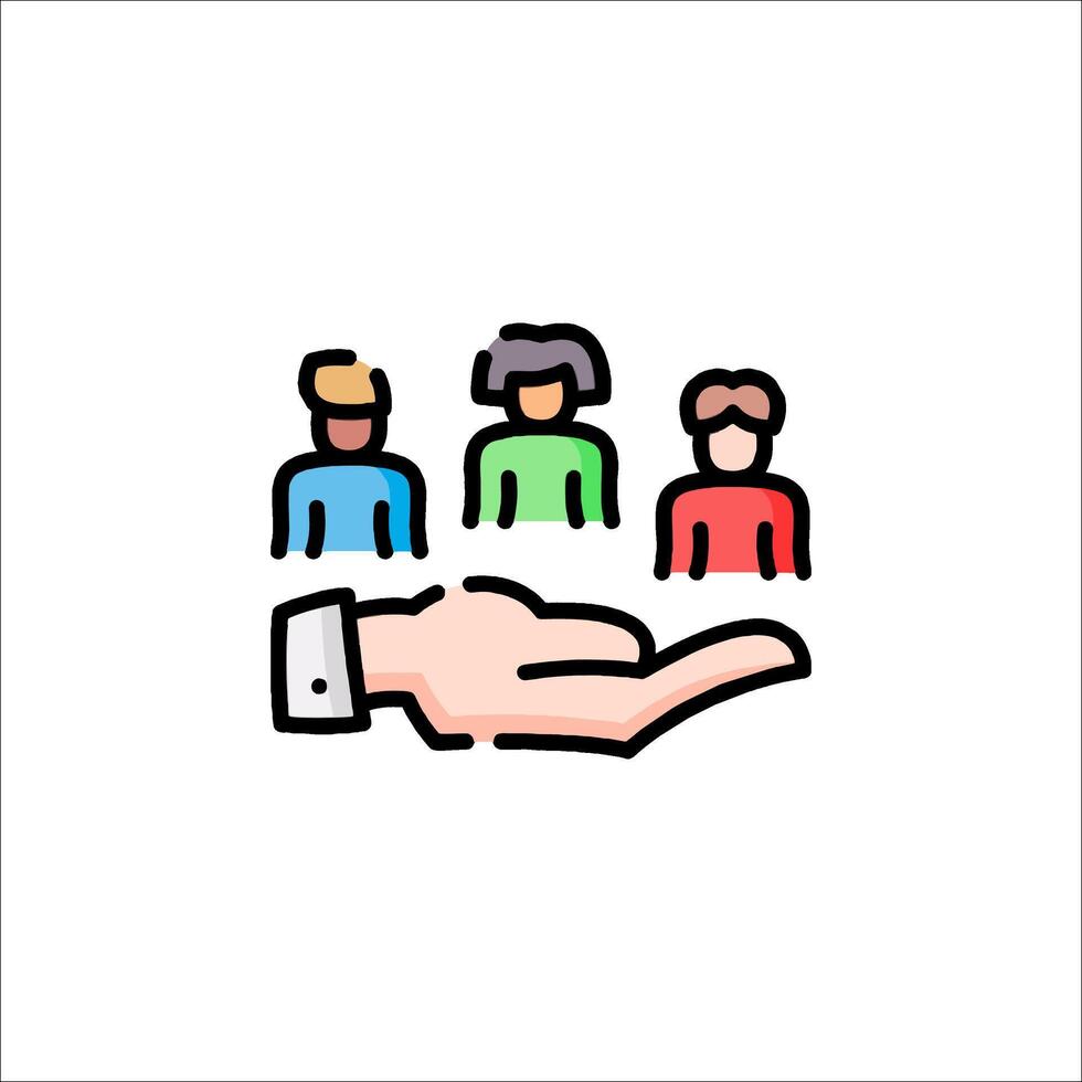 Hand holding a group of people icon vector