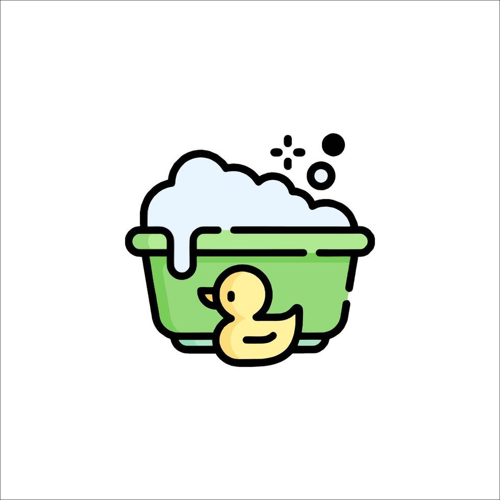 A cartoon duck in a bathtub with soap and bubbles vector