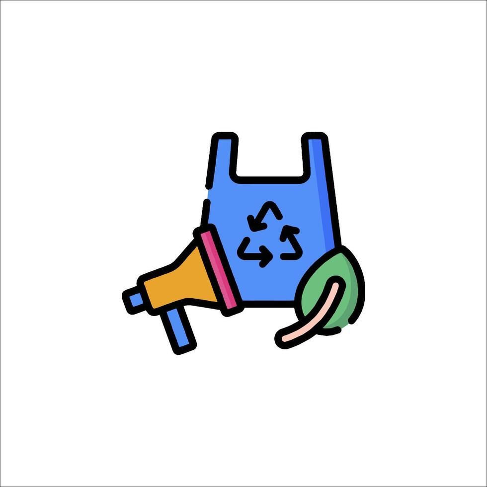 A plastic bag with a recycling symbol and a megaphone vector