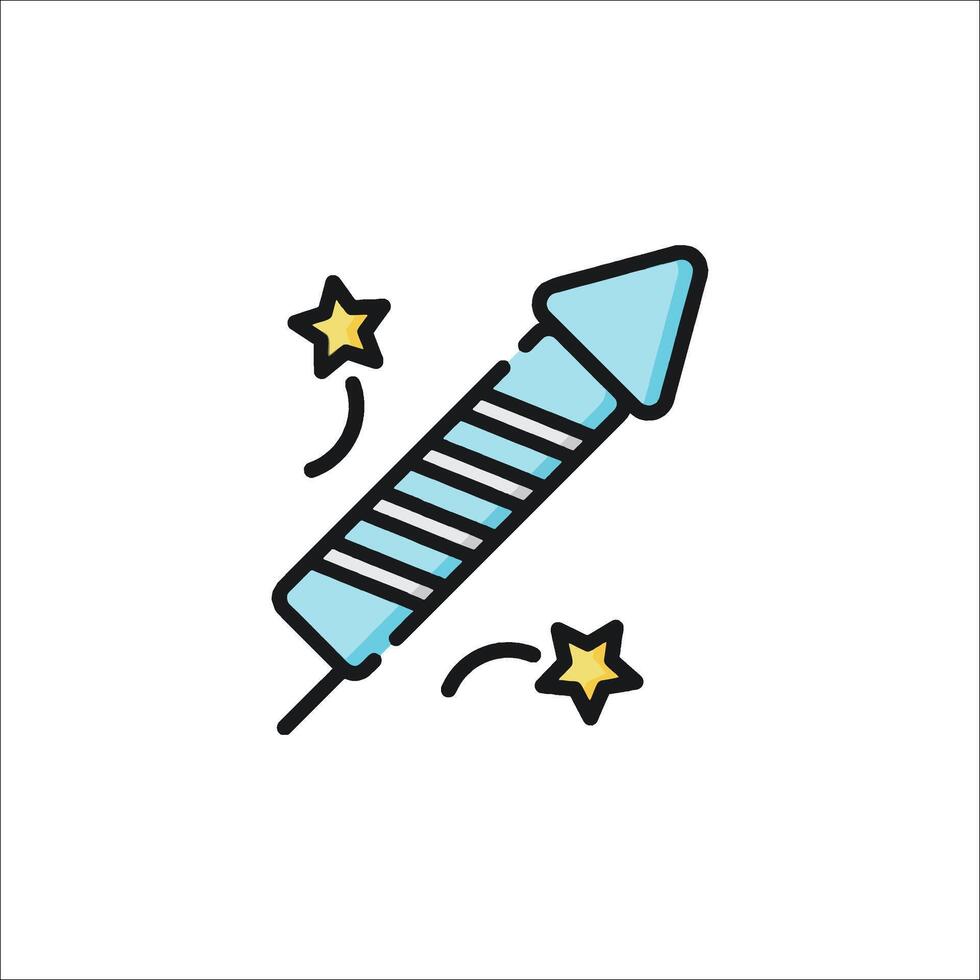 A blue and white icon of a rocket with stars vector