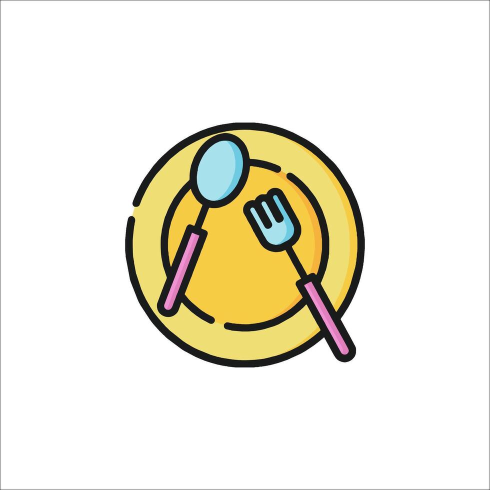 Plate with fork and spoon icon illustration vector
