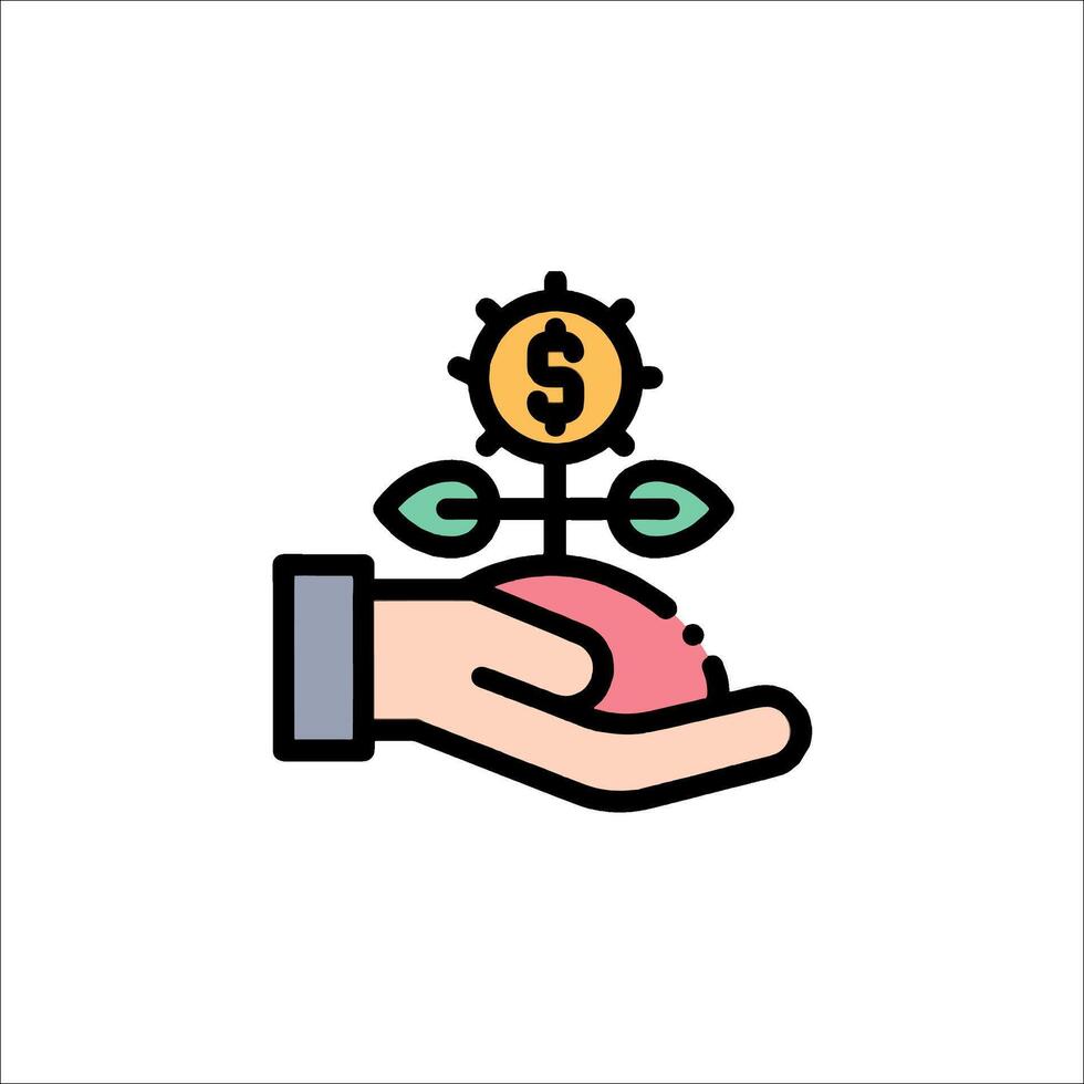 A hand holding a dollar sign and a plant vector