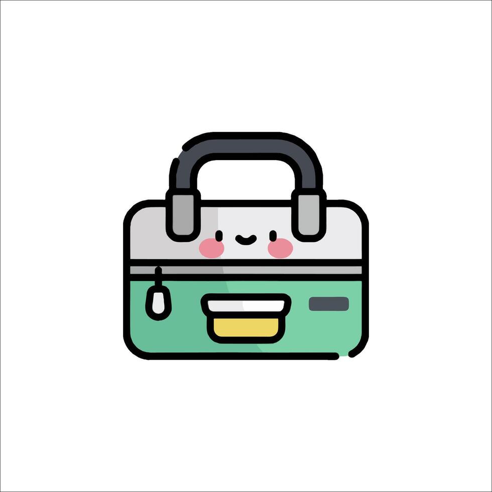 A cute little suitcase icon with a smiley face vector