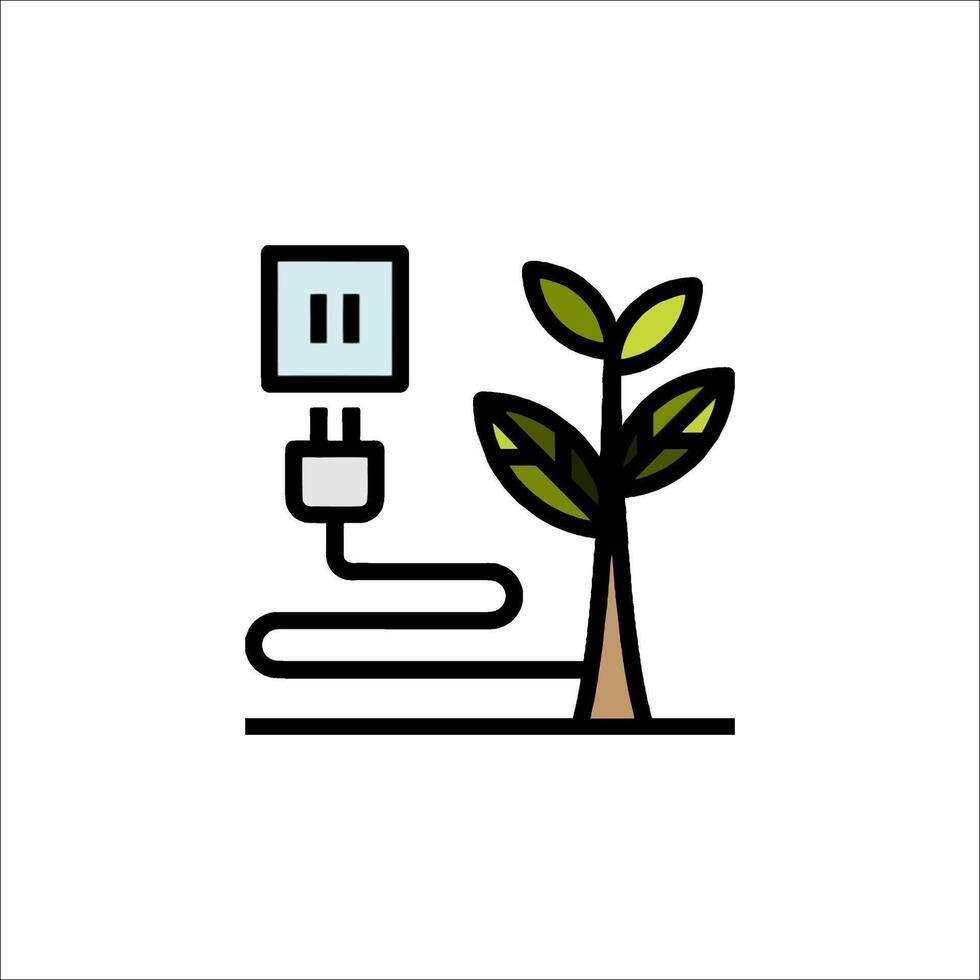 A plant and a plug are shown in a line icon vector