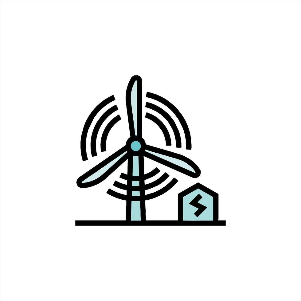 A wind turbine and a house with a lightning bolt vector