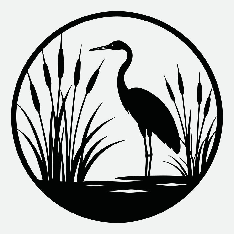 Serene Black White Illustration in Circular Frame. vector