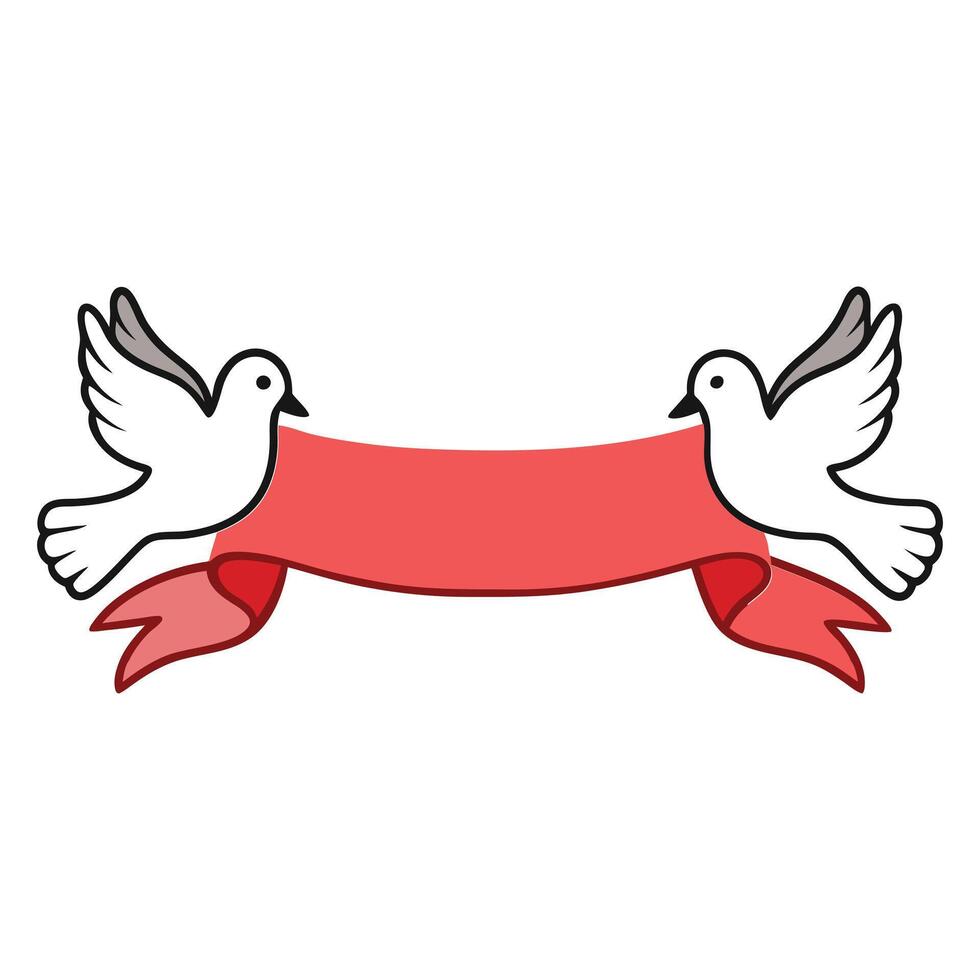 Graceful Pair of Doves Line Art Icon for Romantic Themes. vector