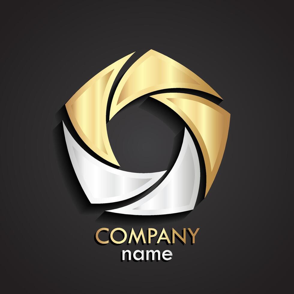 3d gold silver swirl logo shutter stile shape vector