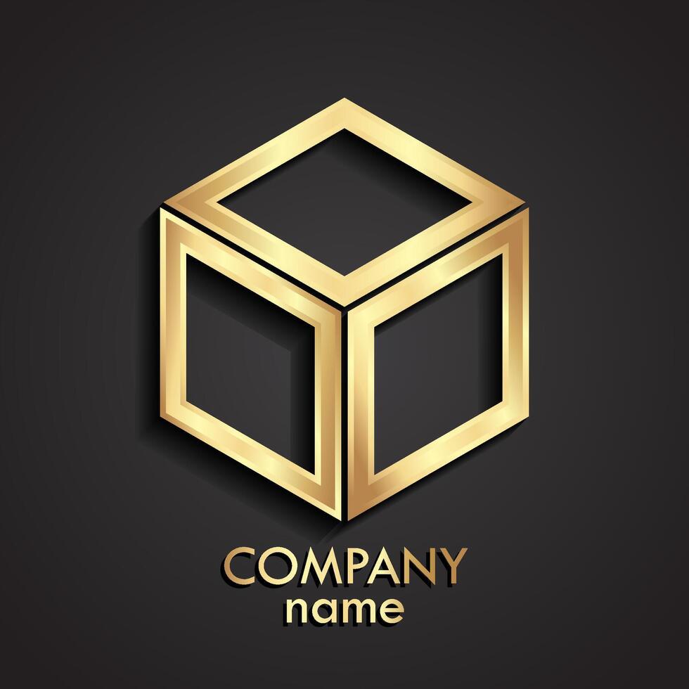 3d geometric cube gold logo vector