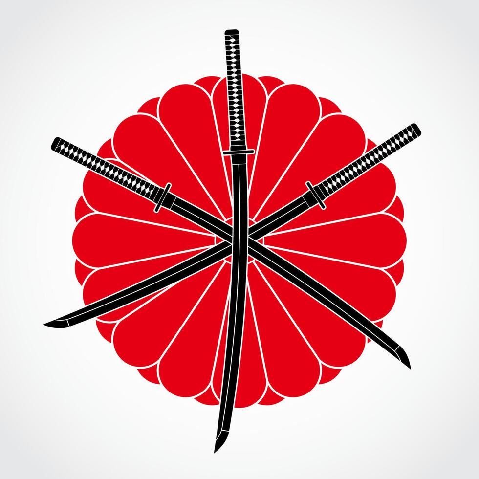 katanas on color japan floral symbol vector