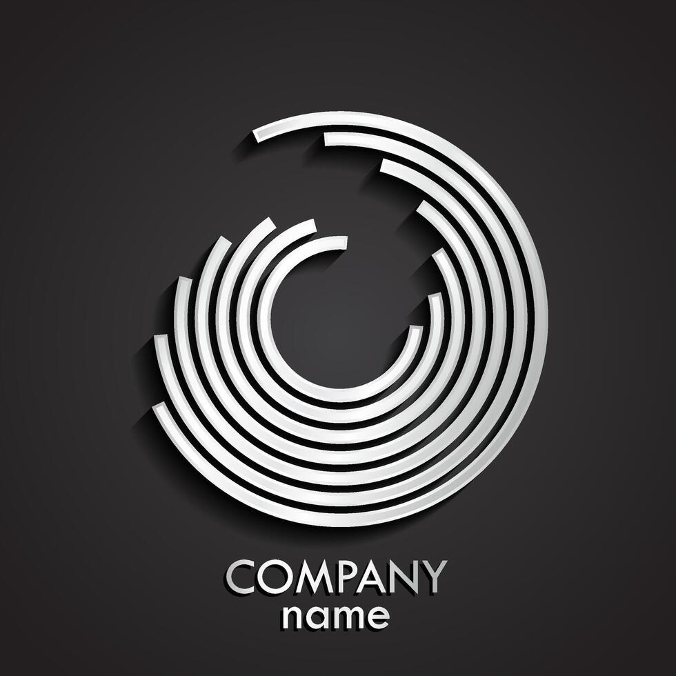 3d silver metal linear circle logo design vector