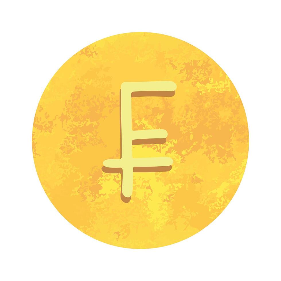 Hand drawn swiss franc Gold currency symbol Brush stroke doodle Single element for design vector