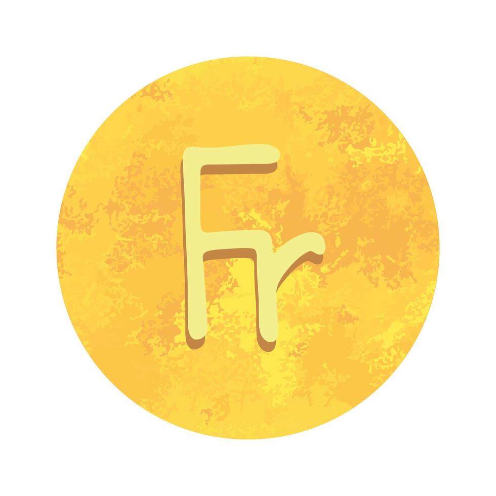 Hand drawn french franc Gold currency symbol Brush stroke doodle Single element for design vector