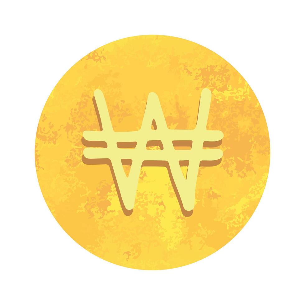Hand drawn won Gold currency symbol Brush stroke doodle Single element for design vector