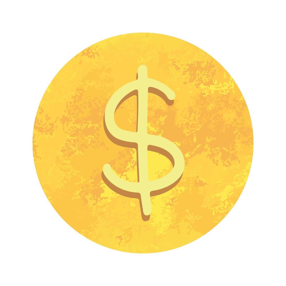 Hand drawn dollar Gold currency symbol Brush stroke doodle Single element for design vector
