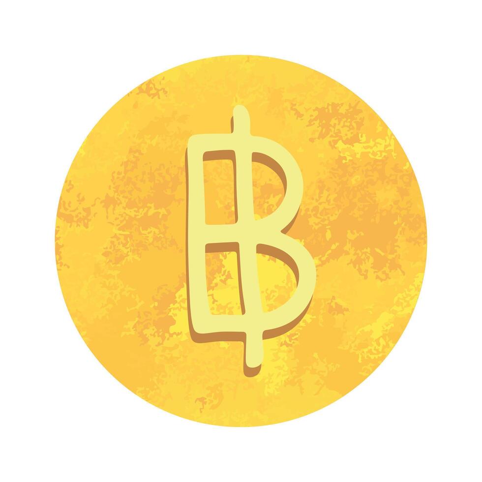 Hand drawn thai baht Gold currency symbol Brush stroke doodle Single element for design vector