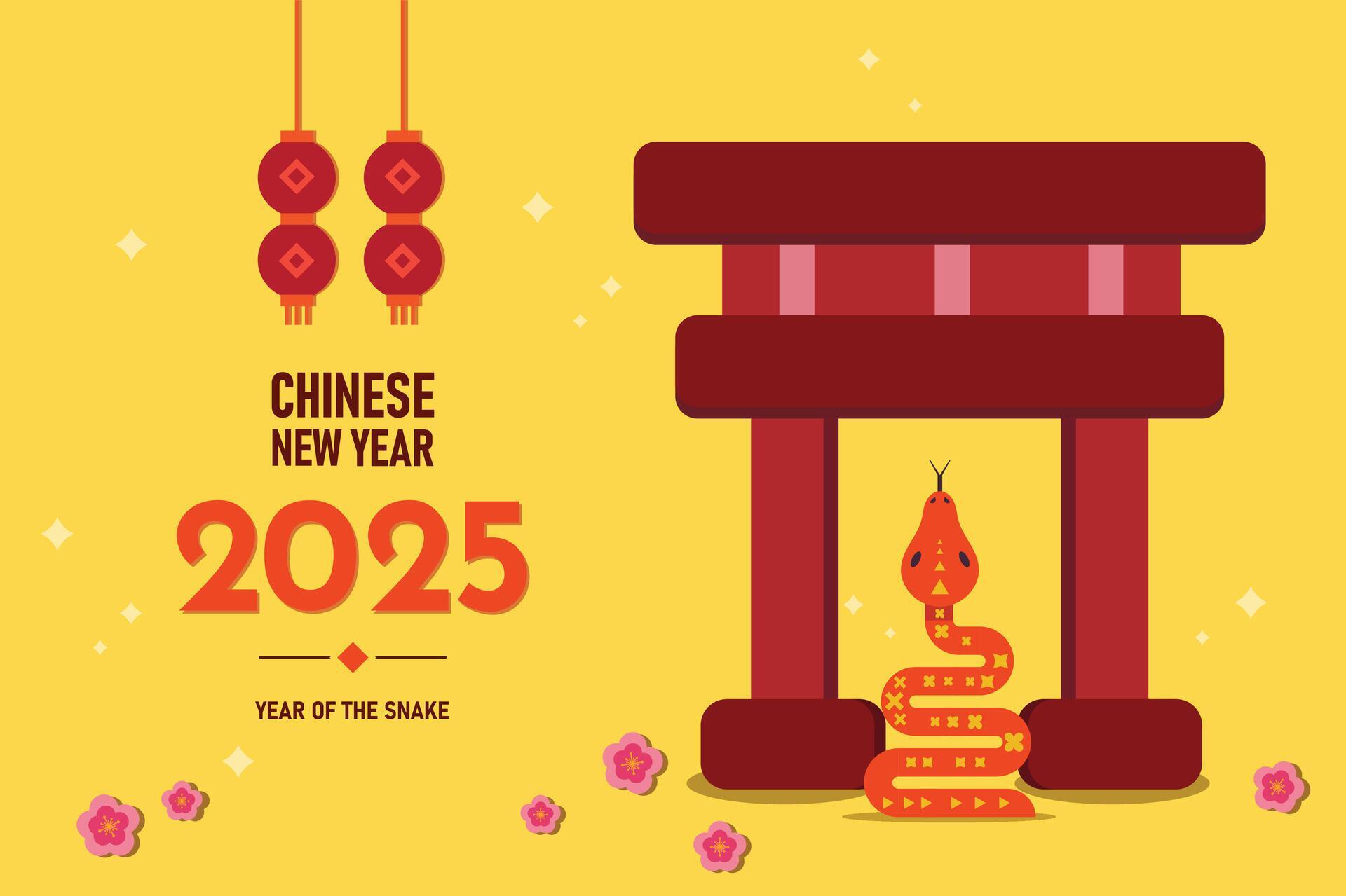 Poster 2025 Chinese new year 2025 background. Year of the snake design. illustration. Asian