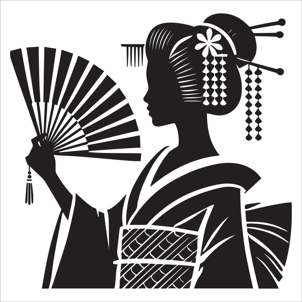 a woman with a fan on her head and the words the word on it. vector