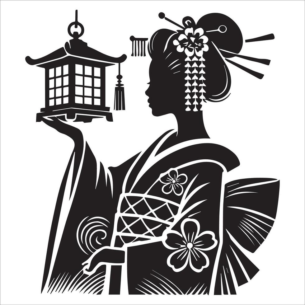 a woman holding a lantern that has the number 1 on it vector