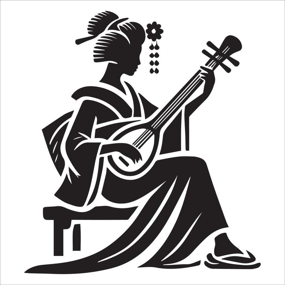 a woman playing a violin with a string in the background. vector