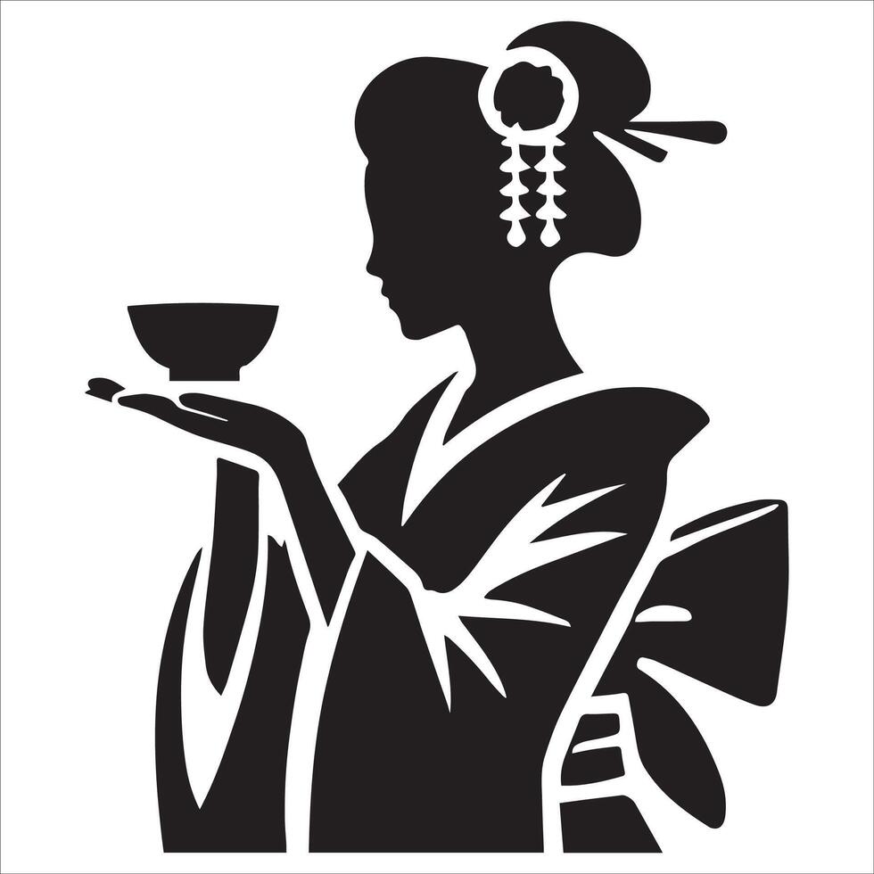 a woman holding a tray with a woman holding a tray of tea. vector