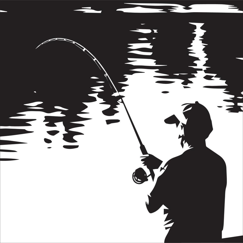 Fishing Enthusiast Casting a Line Silhouette vector