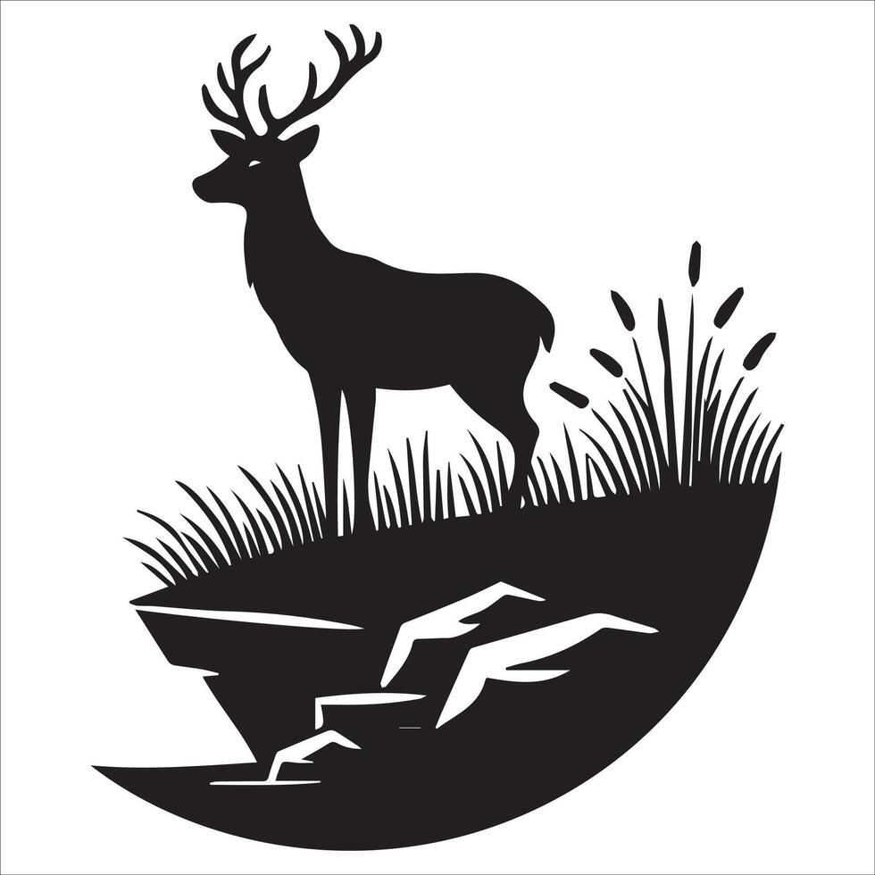 Elegant Deer on a Hill Landscape Illustration vector