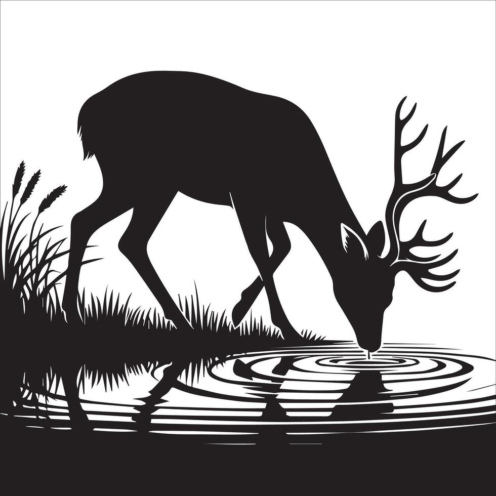 Tranquil Deer by the Water Graphic vector