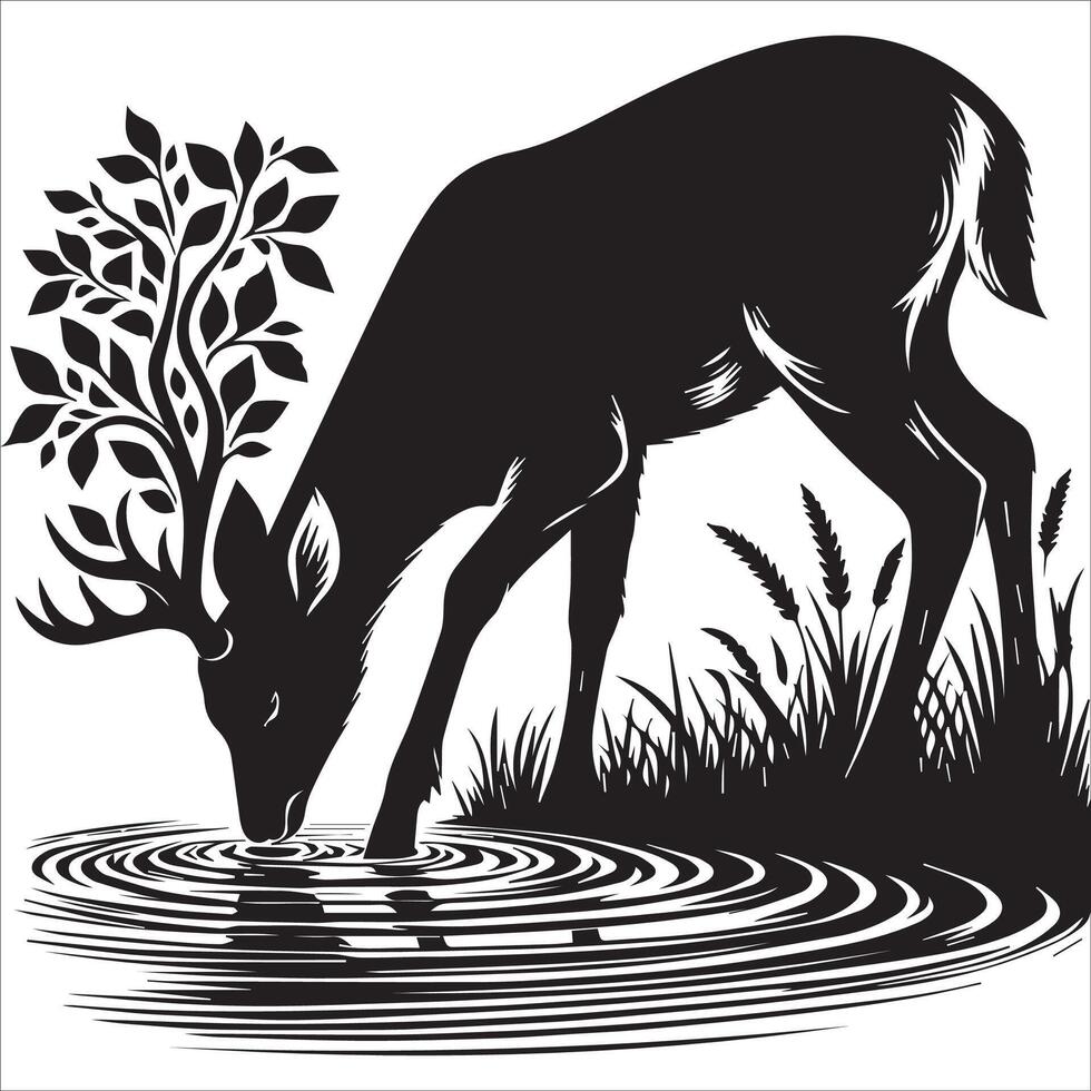 Deer Drinking from Stream Design vector