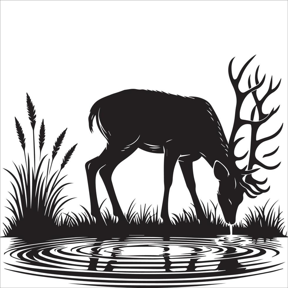 Serene Deer Water Scene Art vector