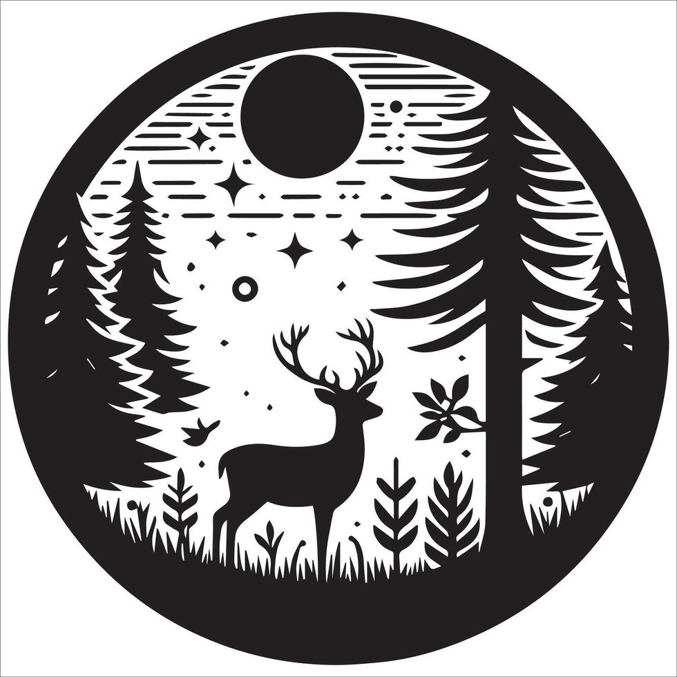 Forest Circle with Deer art design vector