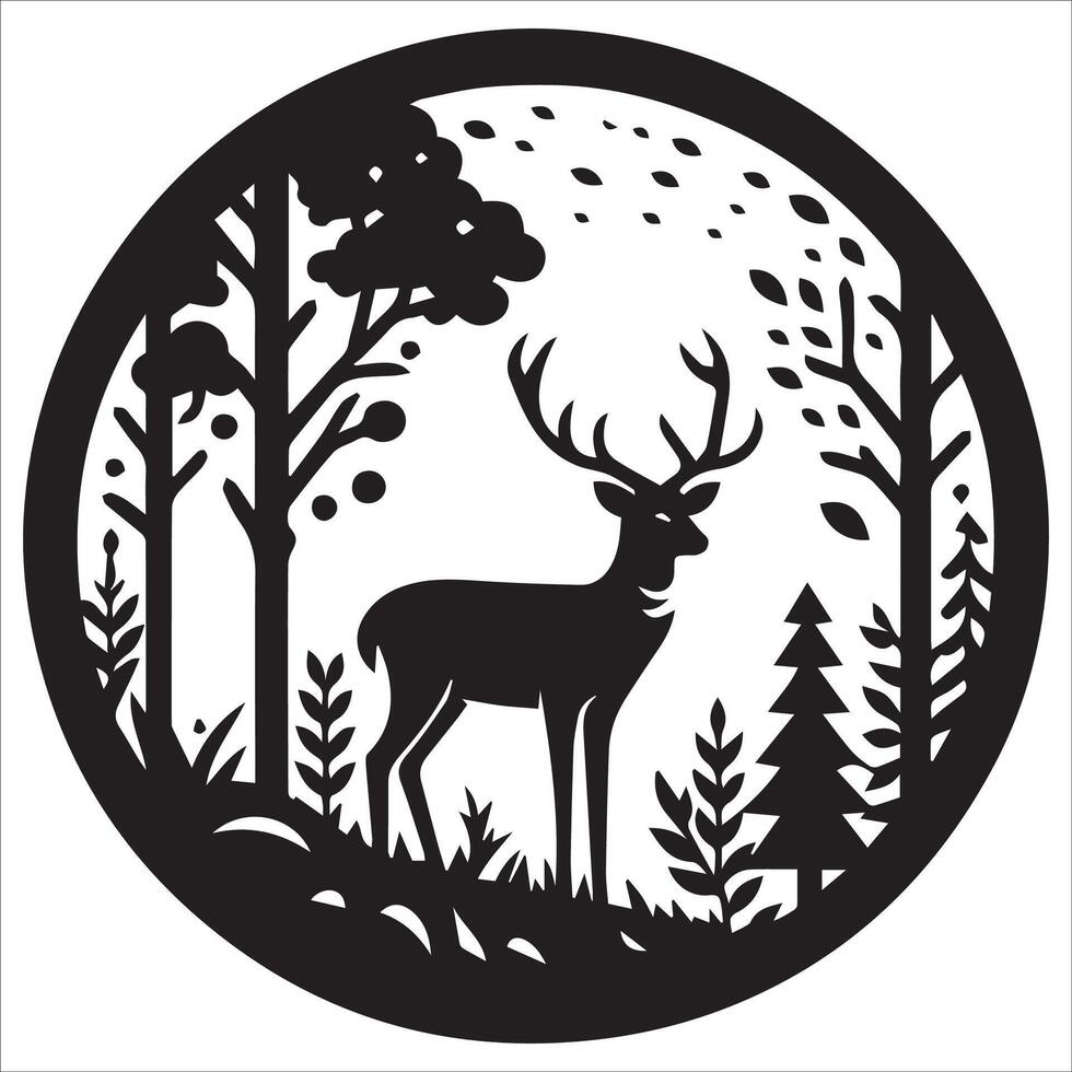 Forest Circle with Deer vector