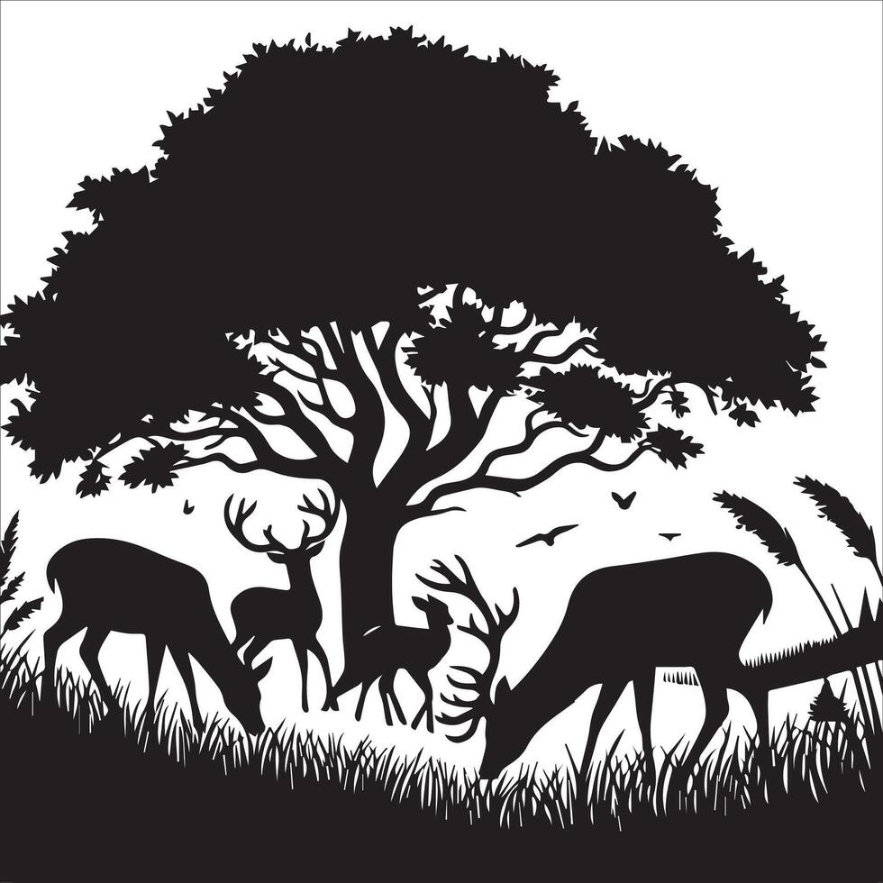 Peaceful Deer Group in Meadow Scene vector